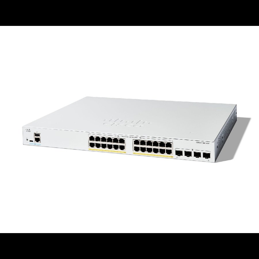 Cisco Catalyst C1300-24FP-4G – Switch PoE+ 24 port Gigabit công suất 375 W, hiệu năng cao cho SMB
