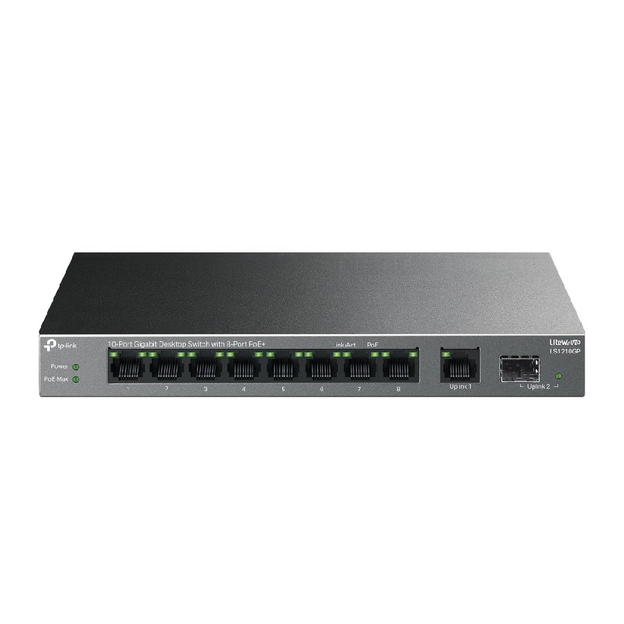 TP-Link LS1210GP | Switch 10 Port Gigabit PoE+ 61W Truyền Xa 250m, Tự Động Phục Hồi, Hoạt Động Êm Ái