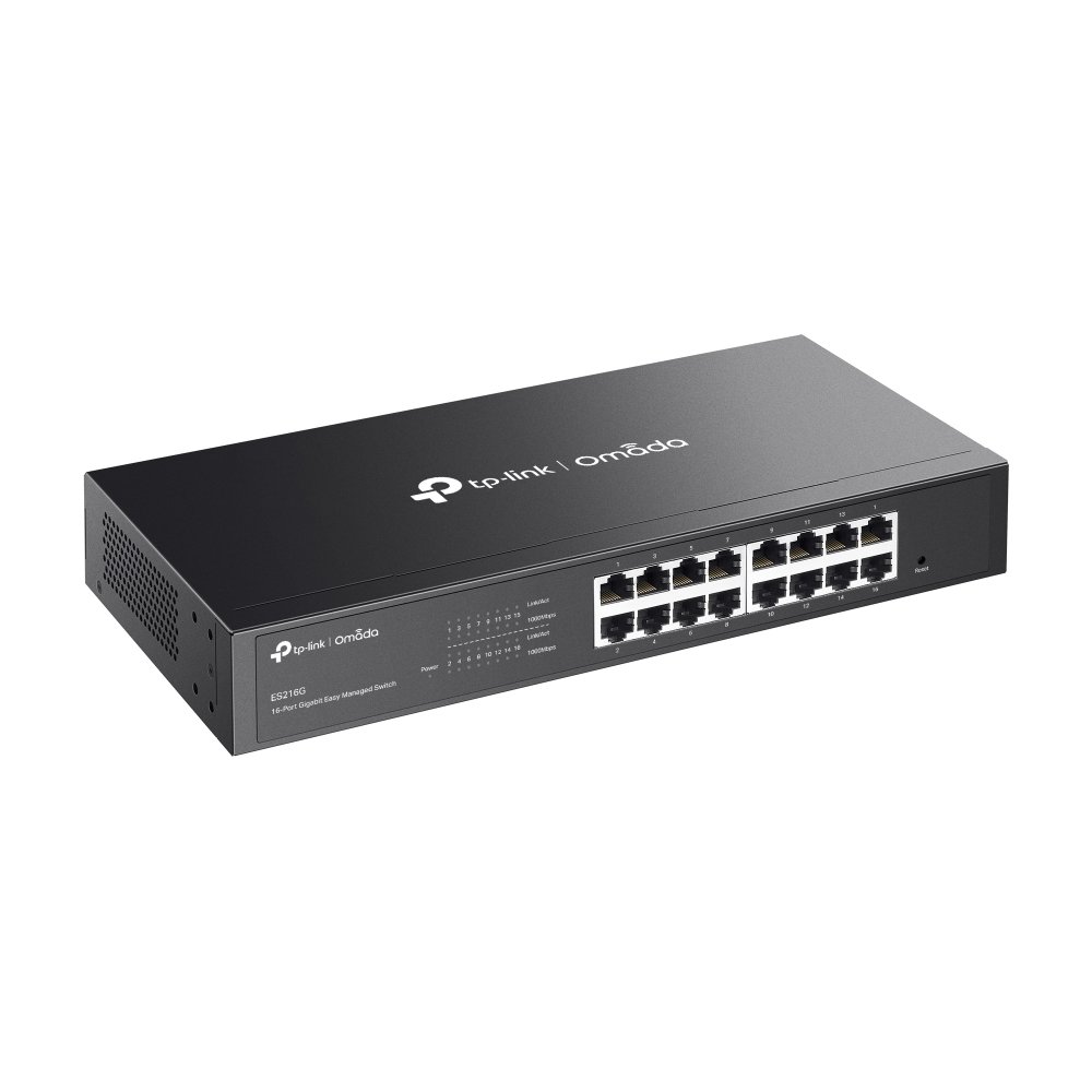 TP-Link ES216G | Switch 16 Port Gigabit Quản Lý Dễ Dàng Omada, VLAN, QoS, Vỏ Kim Loại Gắn Rack Bền Bỉ