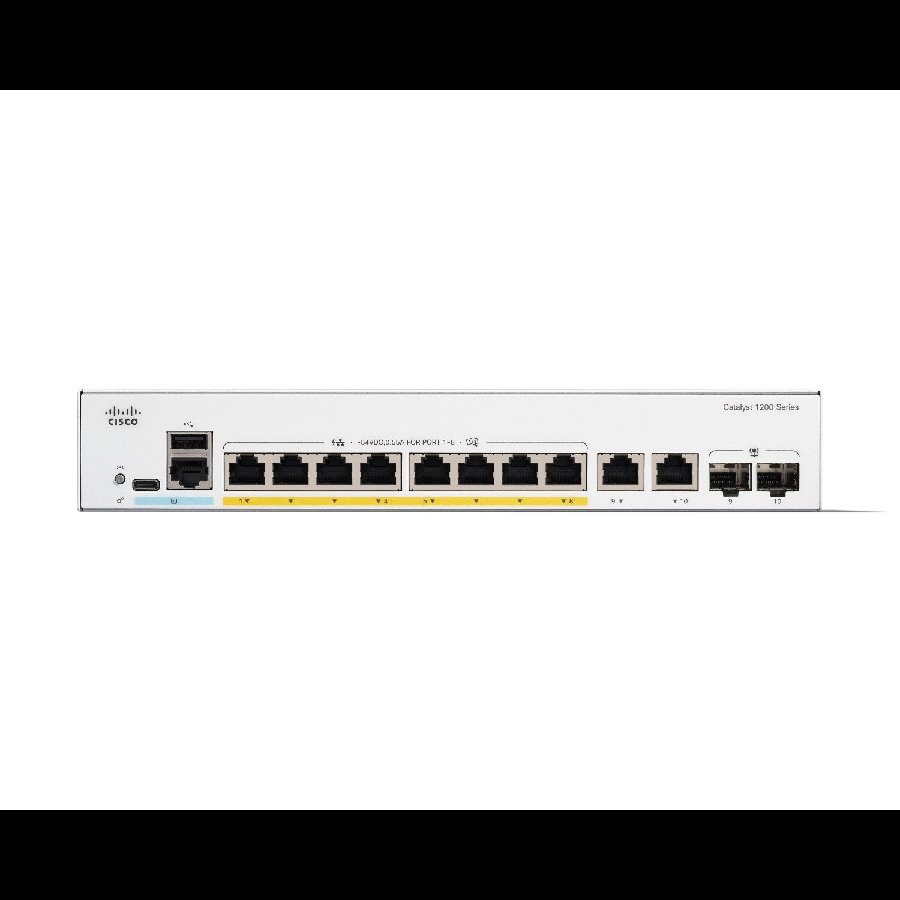 Cisco Catalyst C1200-8FP-2G - Switch PoE+ 8 cổng Gigabit công suất 120 W, hiệu năng cao và yên tĩnh cho SMB