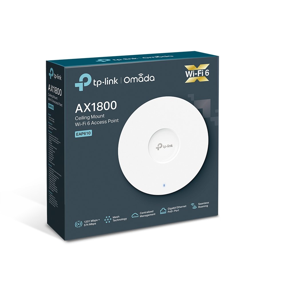 TP-Link EAP610 | WiFi 6 AX1800 Ceiling Access Point, PoE+, Omada SDN, Mesh & Seamless Roaming