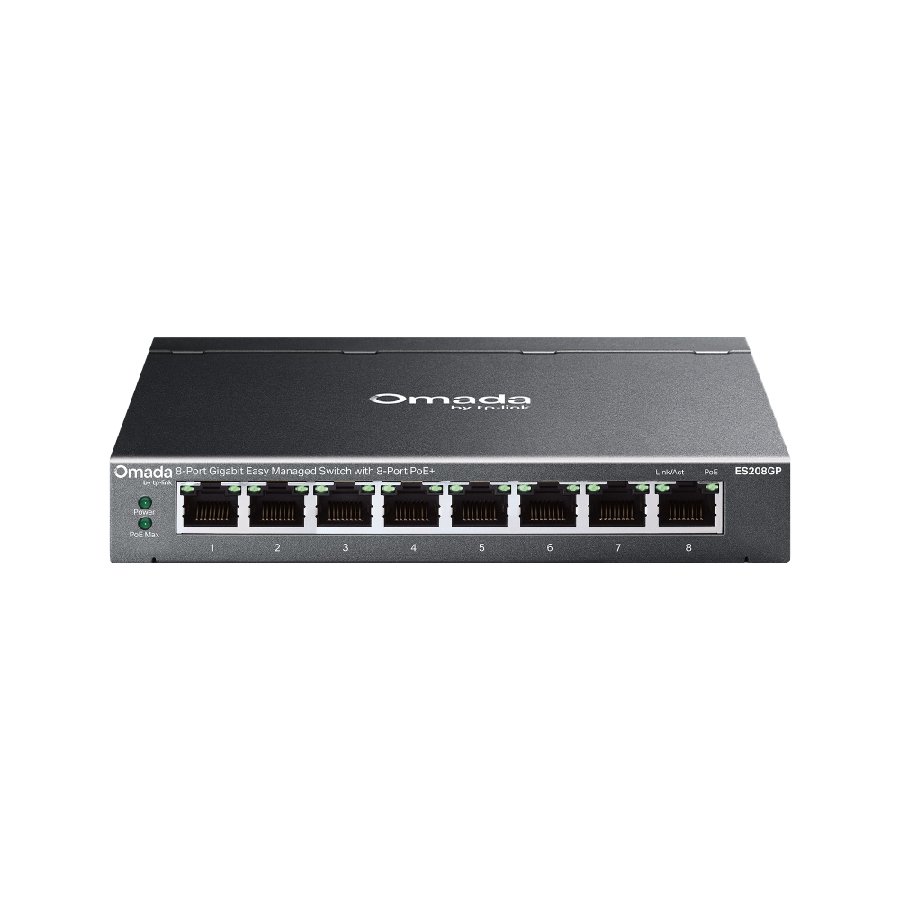 TP-Link ES208GP | Switch 8 Port Gigabit PoE+ 64W Quản Lý Dễ Dàng Omada, Truyền Xa 250m, Vỏ Kim Loại Bền Bỉ