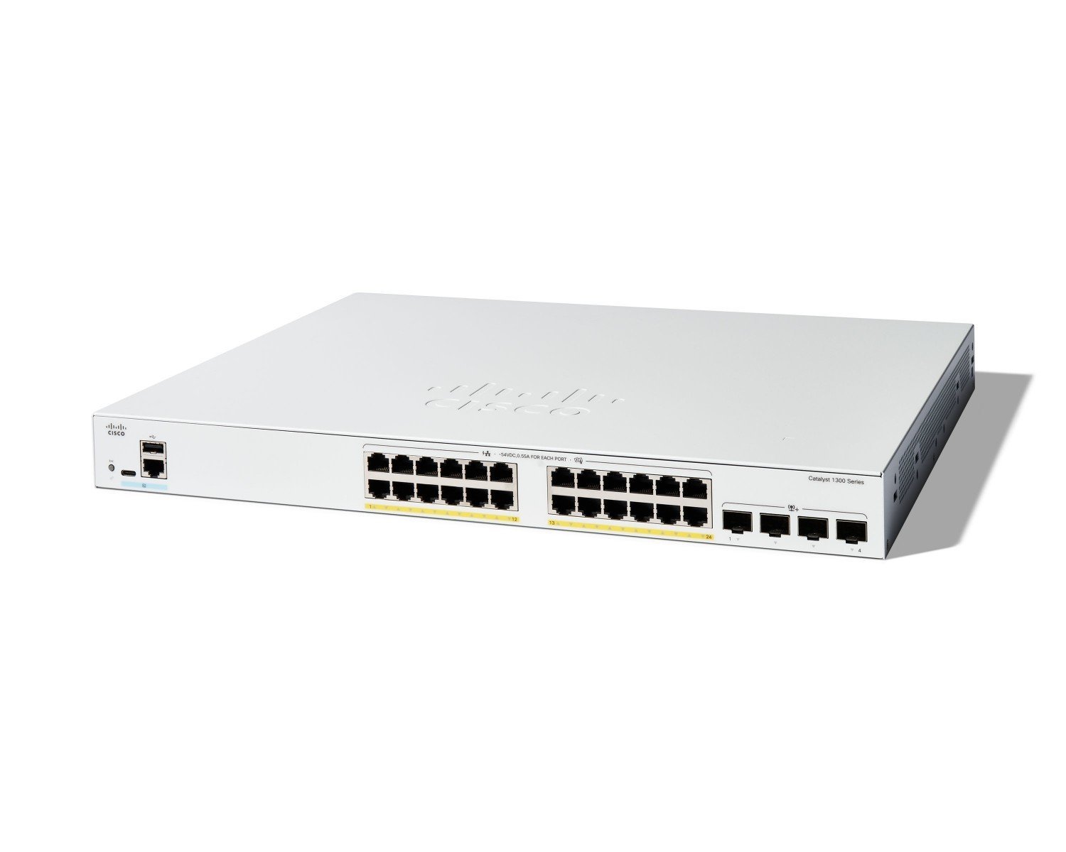 Cisco Catalyst C1300-24FP-4X – Switch PoE+ 24 port Gigabit công suất 375 W, uplink 10G, hiệu năng cao cho SMB