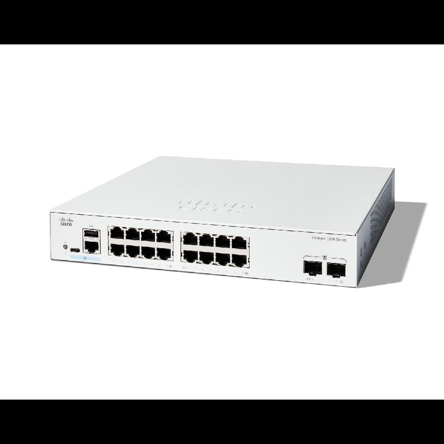 Cisco Catalyst C1200-16T-2G – Switch Gigabit 16 cổng + 2 uplink SFP, fanless, hiệu năng ổn định cho doanh nghiệp tầm trung