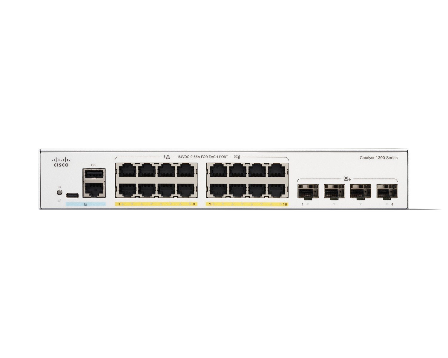 Cisco Catalyst C1300-16P-4X – Switch PoE+ 16 port Gigabit + 4 uplink 10G SFP+, hiệu năng mạnh mẽ cho SMB