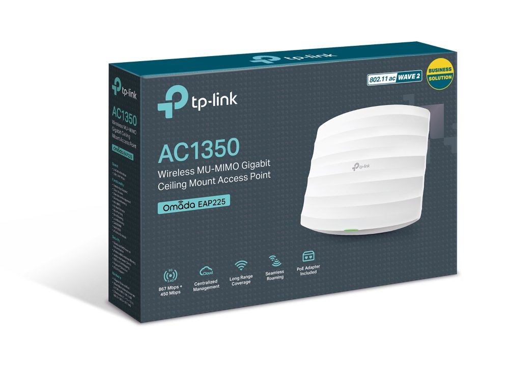 TP-Link EAP225 | WiFi Ceiling Access Point AC1350 Gigabit, MU-MIMO, PoE & Quản Lý Cloud Qua Omada SDN
