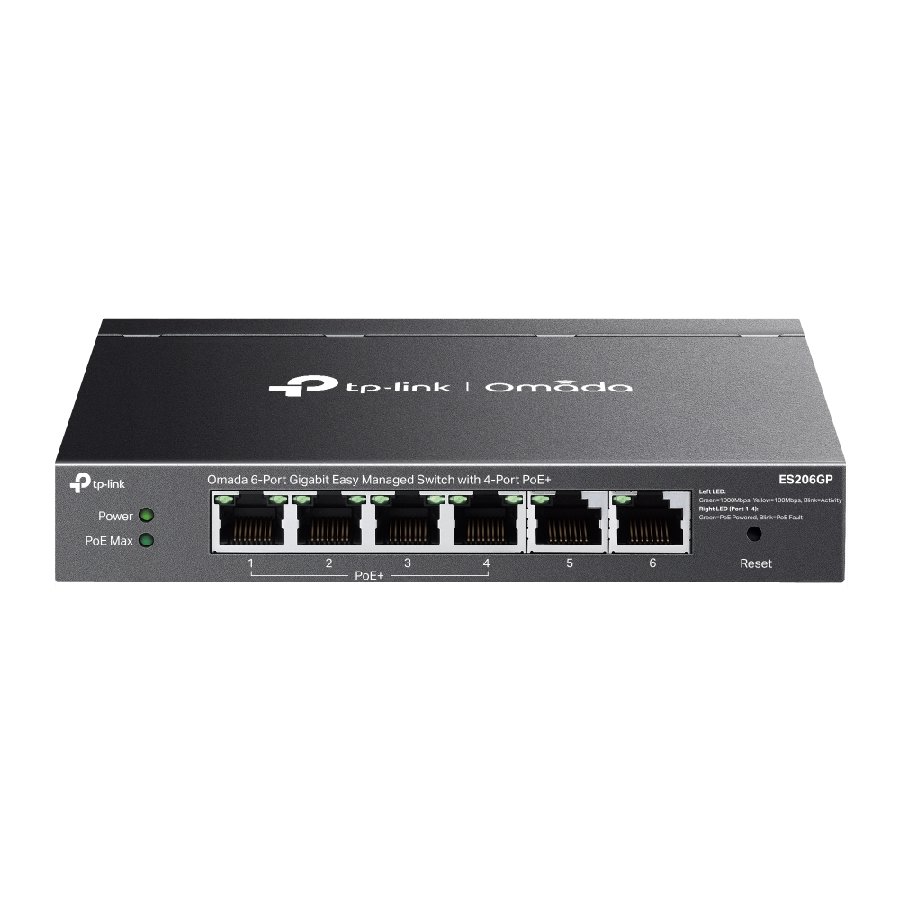 TP-Link ES206GP | Switch 6 Port Gigabit PoE+ 65W Quản Lý Dễ Dàng Omada, Truyền Xa 250m, Vỏ Kim Loại Bền Bỉ
