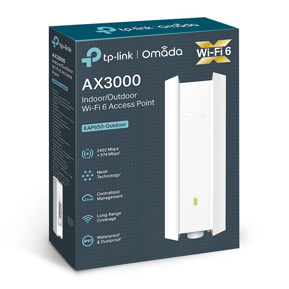 TP-Link EAP650-Outdoor | WiFi 6 AX3000 Outdoor Access Point Chuẩn IP68, PoE+, Mesh & Omada Cloud