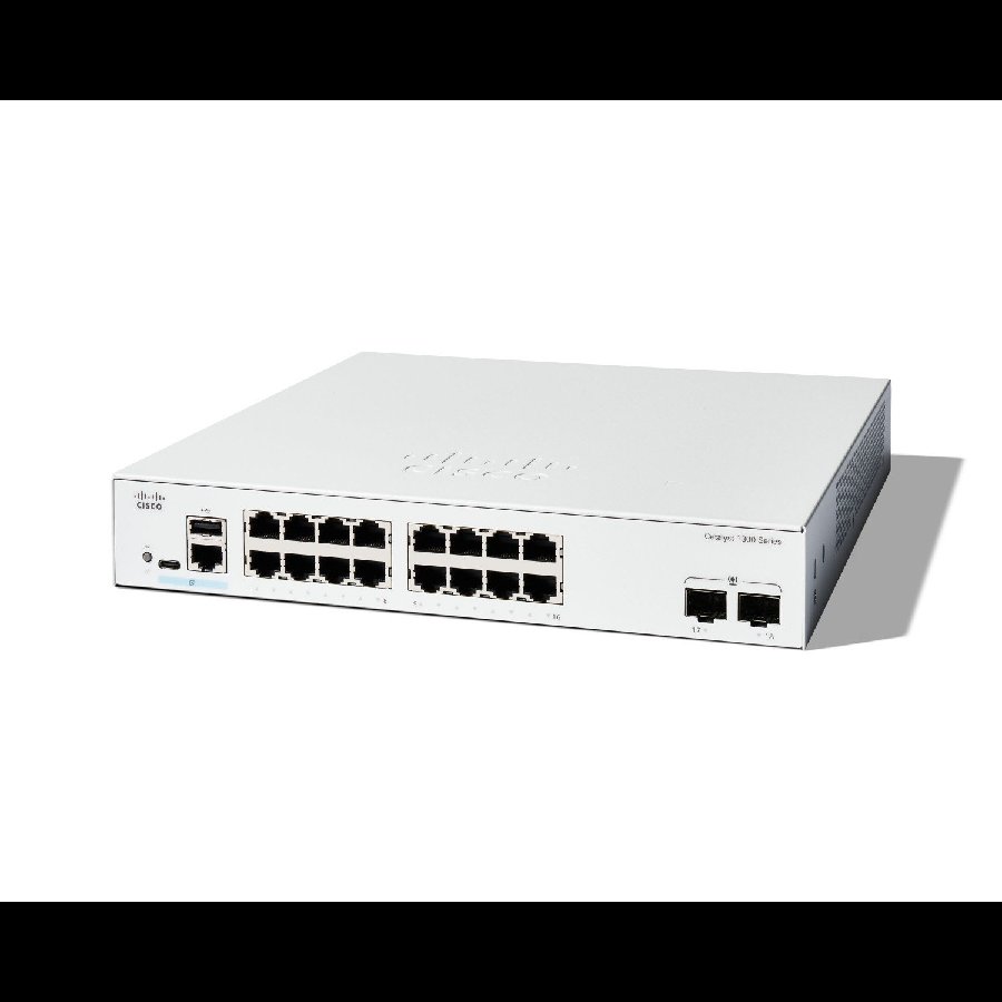Cisco Catalyst C1300-16T-2G – Switch Gigabit 16 port + 2 uplink SFP, fanless, hiệu năng ổn định cho SMB