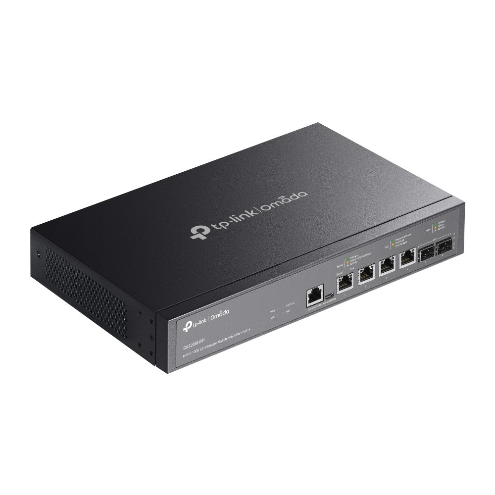 TP-Link SX3206HPP | Switch 6 Port 10G PoE++ Quản Lý Cao Cấp Omada, Tổng Công Suất 200W, VLAN, QoS, Static Routing
