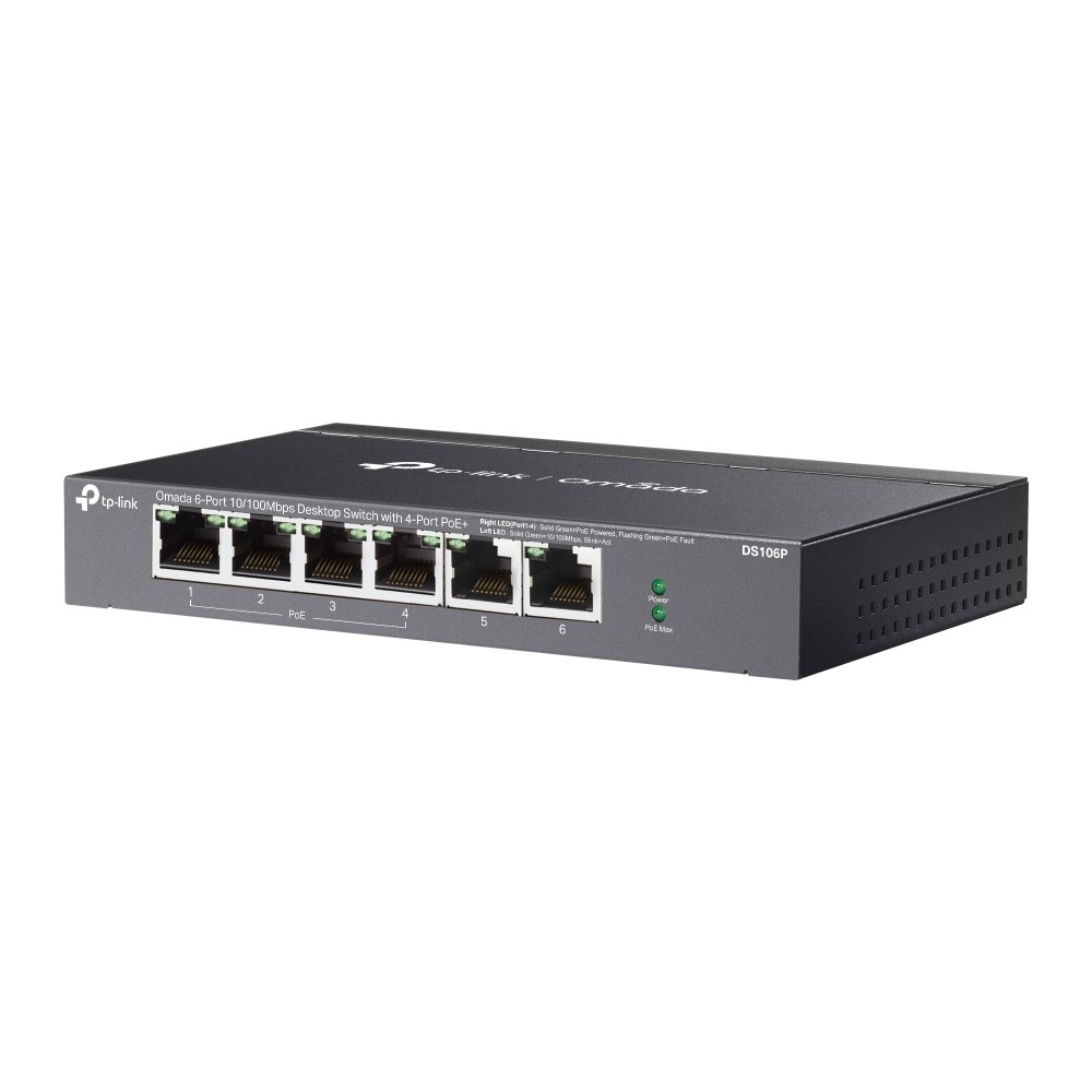 TP-Link DS106P | Switch 6 Port Fast Ethernet PoE+ 67W Truyền Xa 250m, Ưu Tiên Cổng, Tự Phục Hồi PoE, Cắm Là Chạy