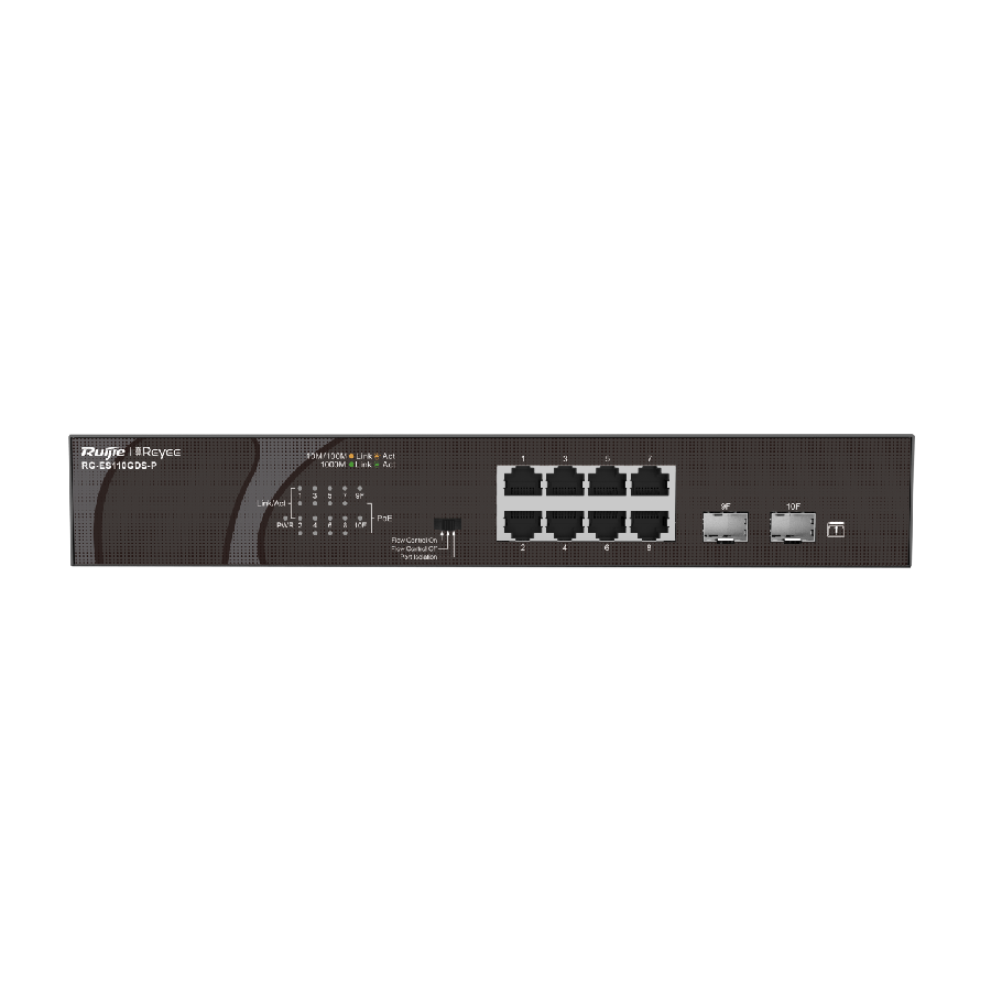 Ruijie Reyee RG-ES110GDS-P – 8-Port Gigabit + 2 SFP PoE Unmanaged Switch hỗ trợ giám sát qua Ruijie Cloud App