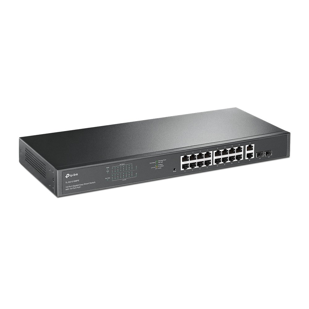 TP-Link TL-SG1218MPE | Switch Gigabit 16 port PoE + 2 SFP, Smart Managed, hỗ trợ Omada Controller & VLAN, công suất 250 W
