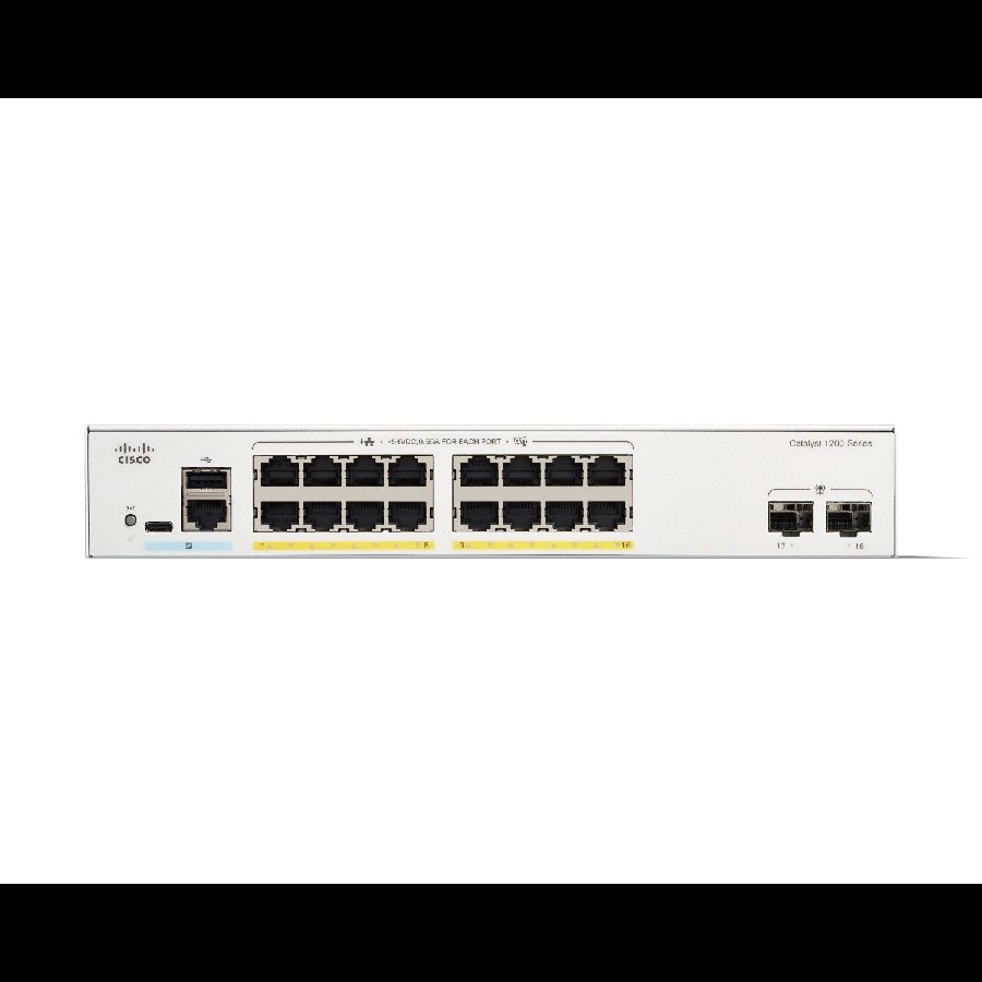 Cisco Catalyst C1200-16P-2G – Switch PoE+ 16 cổng Gigabit + 2 uplink SFP, cấp nguồn linh hoạt cho SMB