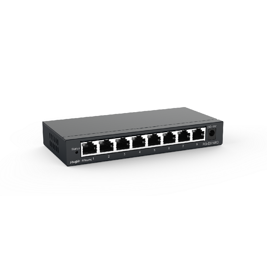 Ruijie Reyee RG-ES108D – 8-Port Fast Ethernet Metal Unmanaged Switch hỗ trợ giám sát qua Ruijie Cloud App