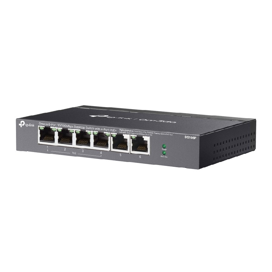 TP-Link DS106P | Switch 6 Port Fast Ethernet PoE+ 67W Truyền Xa 250m, Ưu Tiên Cổng, Tự Phục Hồi PoE, Cắm Là Chạy