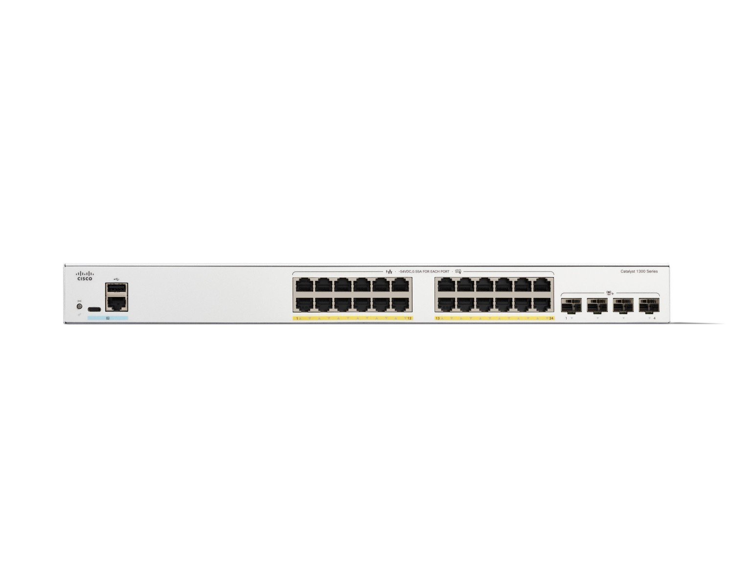 Cisco Catalyst C1300-24FP-4X - Switch PoE+ 24 port Gigabit công suất 375 W, uplink 10G, hiệu năng cao cho SMB