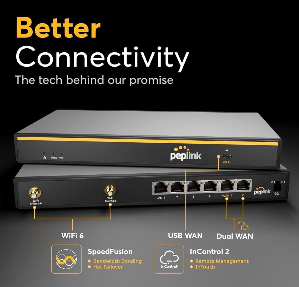 Peplink B One – Router Wi-Fi 6 Dual WAN, SpeedFusion mạnh mẽ, tối ưu cho FWA và Starlink