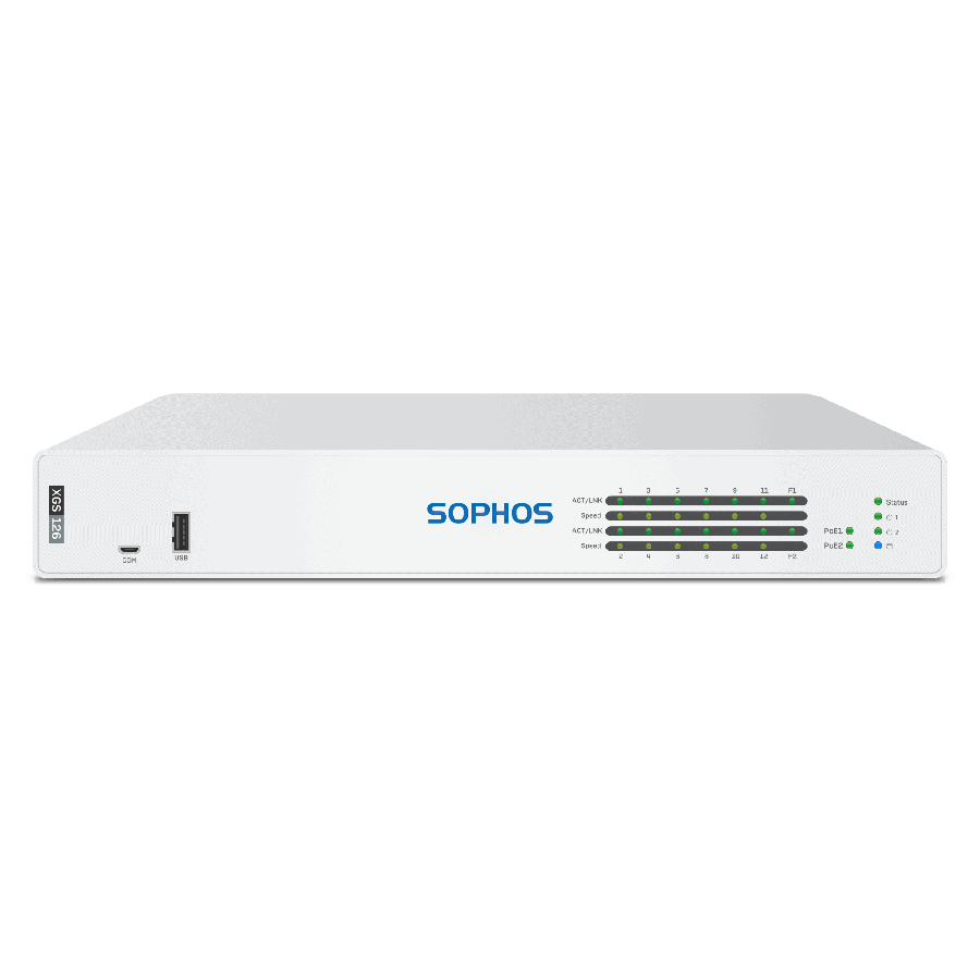 Tường Lửa Sophos XGS 126: Hiệu suất vượt trội với 12 cổng GE và chip Xstream, kết nối linh hoạt cho SMB