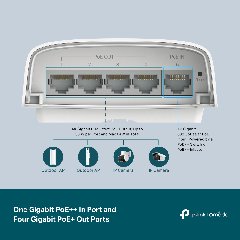TP-Link SG2005P-PD | Switch 5 Port Gigabit PoE Passthrough Ngoài Trời, Quản Lý Omada Cloud, VLAN, QoS, Chống Nước IP55, Hoạt Động 200m