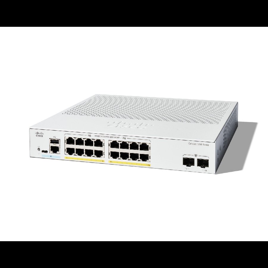 Cisco Catalyst C1200-16P-2G - Switch PoE+ 16 cổng Gigabit + 2 uplink SFP, cấp nguồn linh hoạt cho SMB