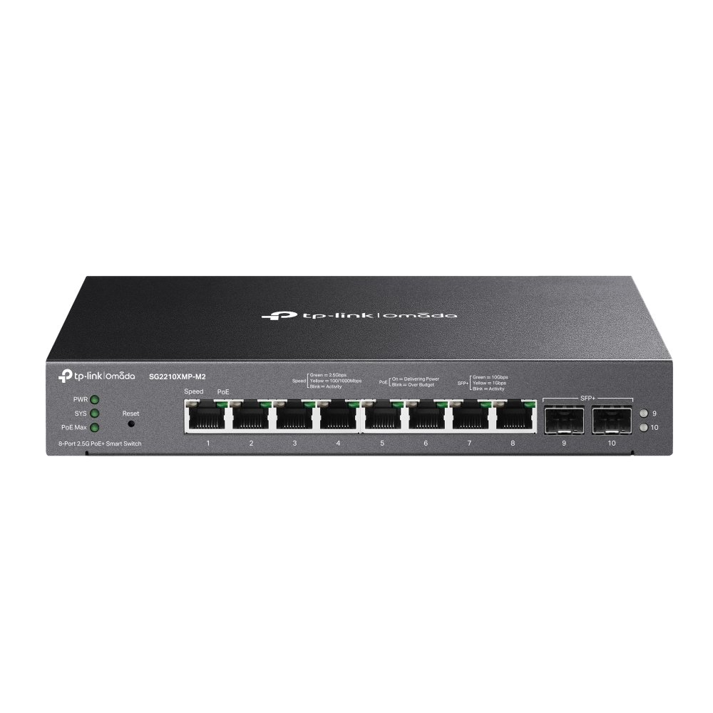 TP-Link SG2210XMP-M2 | Switch 10 Port 2.5G PoE+ Uplink 10G Quản Lý Dễ Dàng Omada, Tổng Công Suất 160W, Thiết Kế Không Quạt Êm Ái