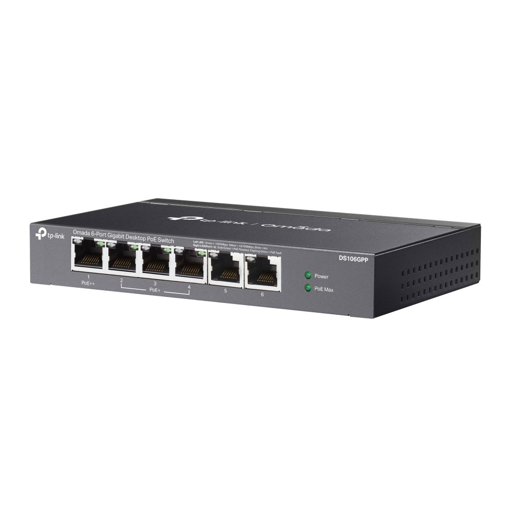 TP-Link DS106GPP | Switch 6 Port Gigabit PoE+/PoE++ 64W Truyền Xa 250m, Tự Phục Hồi PoE, Cắm Là Chạy