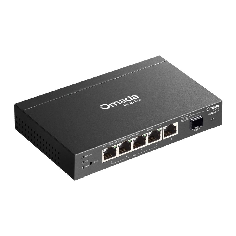 TP-Link SG2206MP | Switch 6 Port Gigabit PoE+ Quản Lý Dễ Dàng Omada, VLAN, QoS, Static Routing, Tổng Công Suất 63W, Thiết Kế Kim Loại Gọn Nhẹ