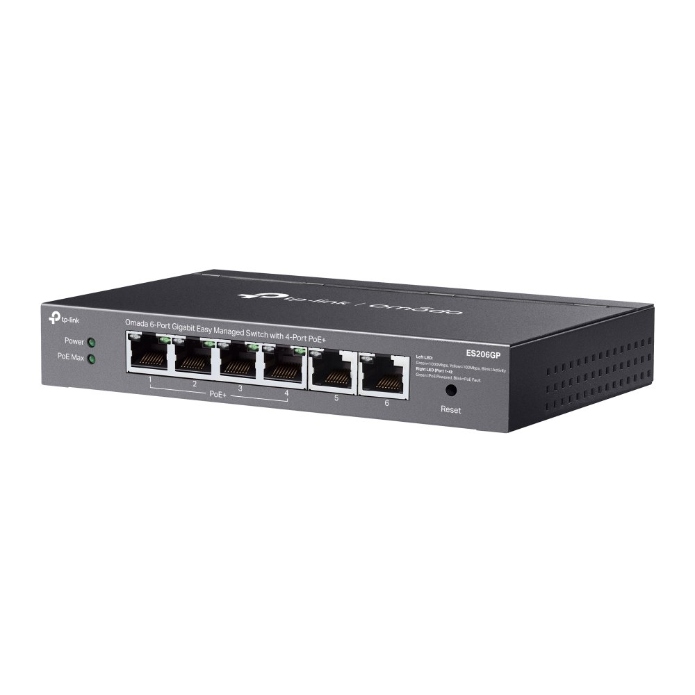 TP-Link ES206GP | Switch 6 Port Gigabit PoE+ 65W Quản Lý Dễ Dàng Omada, Truyền Xa 250m, Vỏ Kim Loại Bền Bỉ