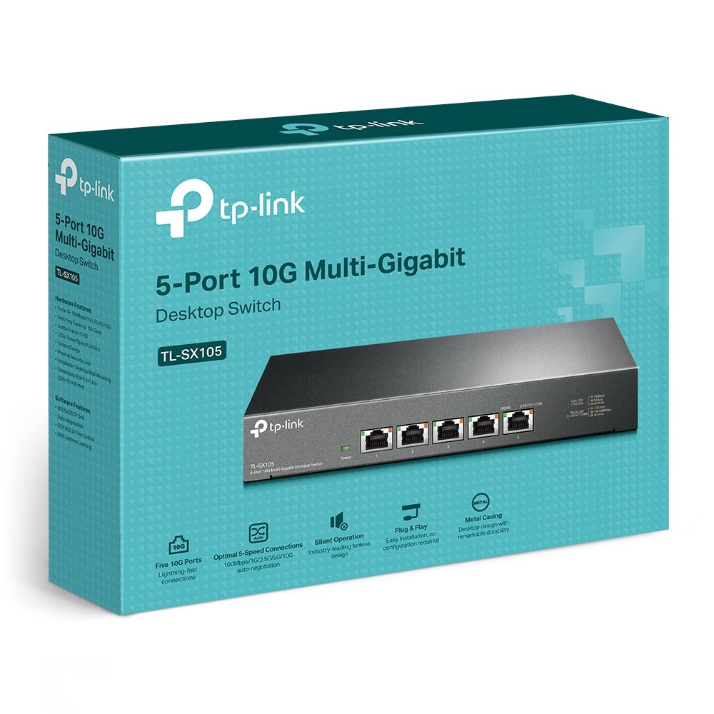 TP-Link TL-SX105 | Switch 10G Multi-Gigabit 5 port, Unmanaged, vỏ kim loại cao cấp, hiệu năng cực cao cho NAS & doanh nghiệp