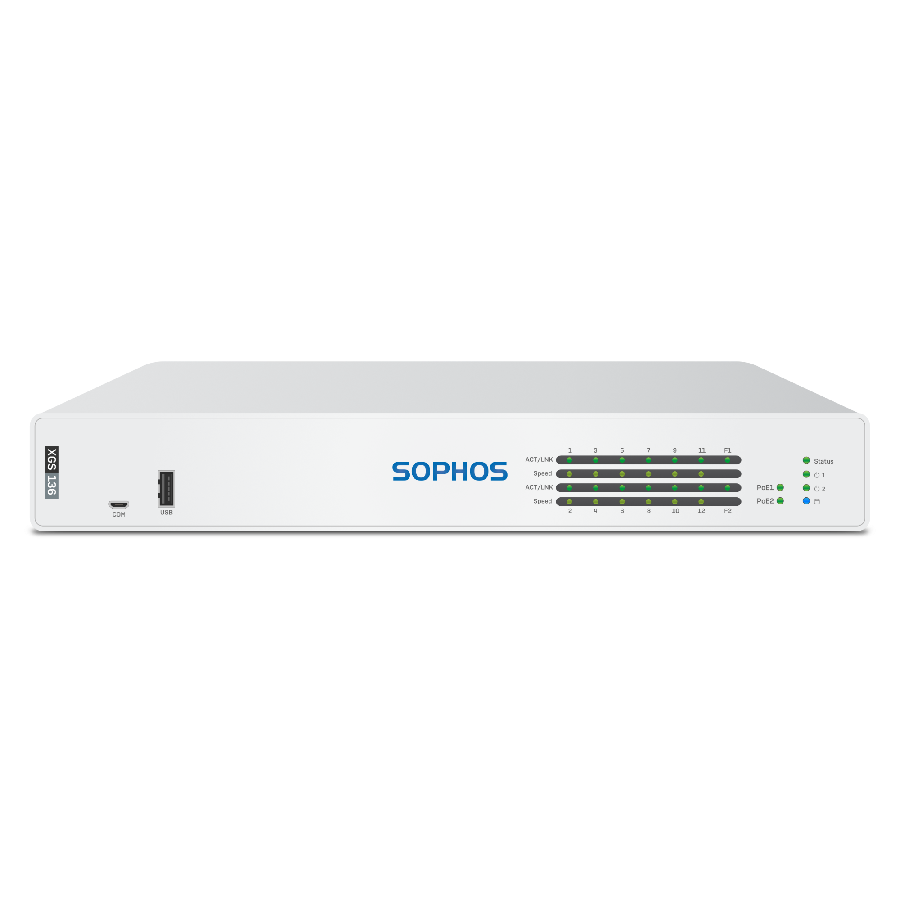Tường Lửa Sophos XGS 136: Hiệu suất cao nhất với 2 cổng quang SFP và chip Xstream, dành cho SMB nhu cầu cao