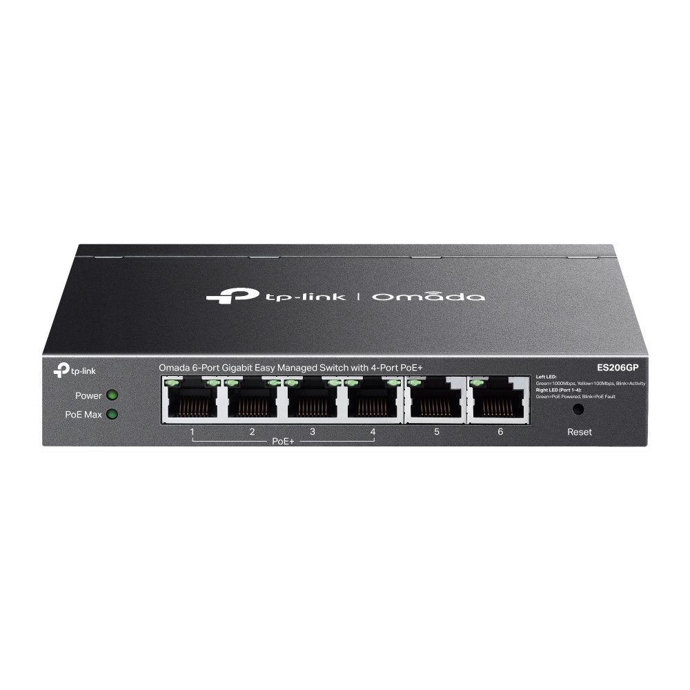 TP-Link ES206GP | Switch 6 Port Gigabit PoE+ 65W Quản Lý Dễ Dàng Omada, Truyền Xa 250m, Vỏ Kim Loại Bền Bỉ