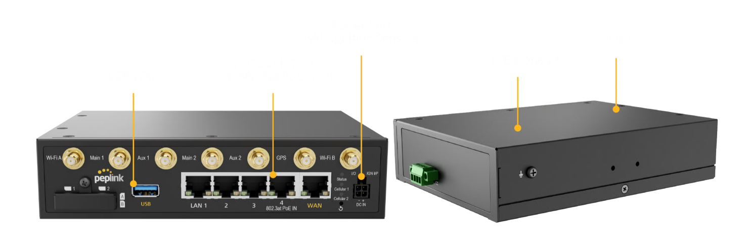 Pepwave MAX BR2 LTE (MAX-BR2-LTE-E-T-PRM) – Router Dual LTE công nghiệp, Wi-Fi 5, SpeedFusion bonding, bền bỉ cho môi trường khắc nghiệt
