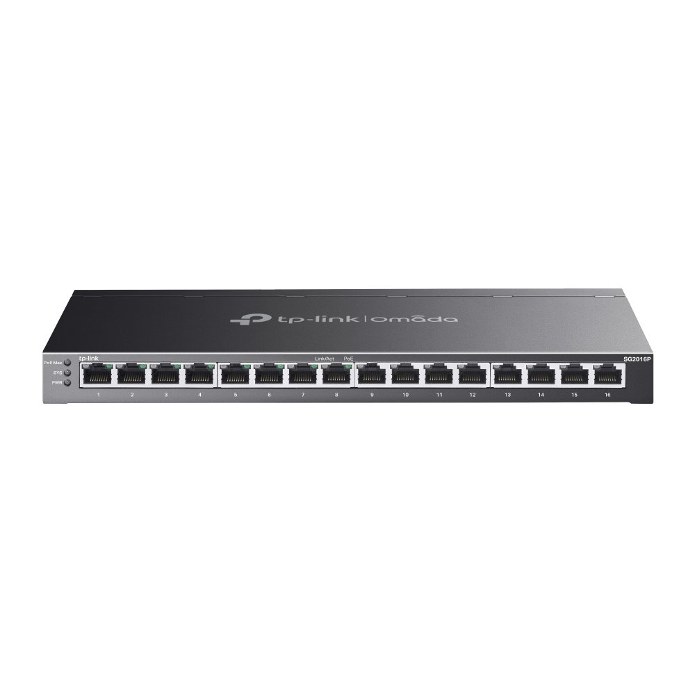TP-Link SG2016P | Switch 16 Port Gigabit PoE+ Quản Lý Dễ Dàng Omada, VLAN, QoS, Tổng Công Suất 120W, Thiết Kế Kim Loại Êm Ái