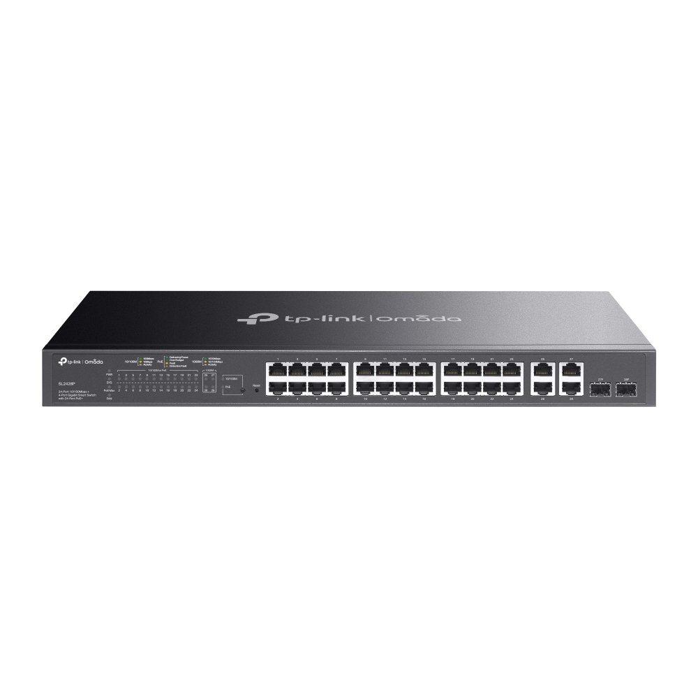 TP-Link SL2428P | Switch 24 Port PoE+ Quản Lý Cao Cấp Omada, VLAN, QoS, Static Routing, Tổng Công Suất 250W, Gắn Rack Kim Loại Bền Bỉ