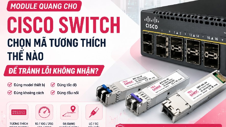 Module quang cho Cisco switch: chọn mã tương thích thế nào để tránh lỗi không nhận?
