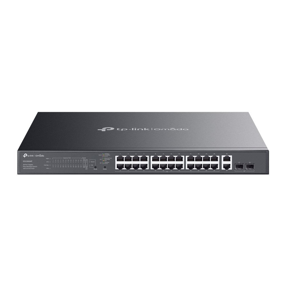 TP-Link ES228GMP | Switch 28 Port Gigabit PoE+ Quản Lý Dễ Dàng Omada, VLAN, QoS, Công Suất 384W, Gắn Rack Kim Loại Bền Bỉ