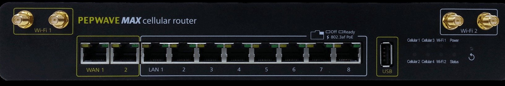 Pepwave MAX HD4 – Router Quad 4G LTE công nghiệp, SpeedFusion bonding, Wi-Fi 5, PoE, đạt chuẩn EN 50155