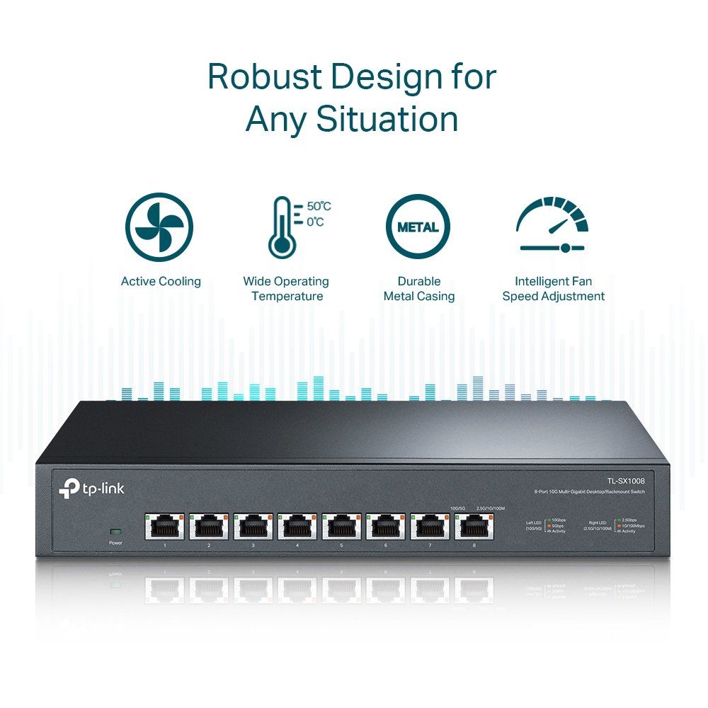 TP-Link TL-SX1008 | Switch 10G Multi-Gigabit 8 port, Unmanaged, vỏ kim loại cao cấp, tốc độ cực cao cho doanh nghiệp và NAS