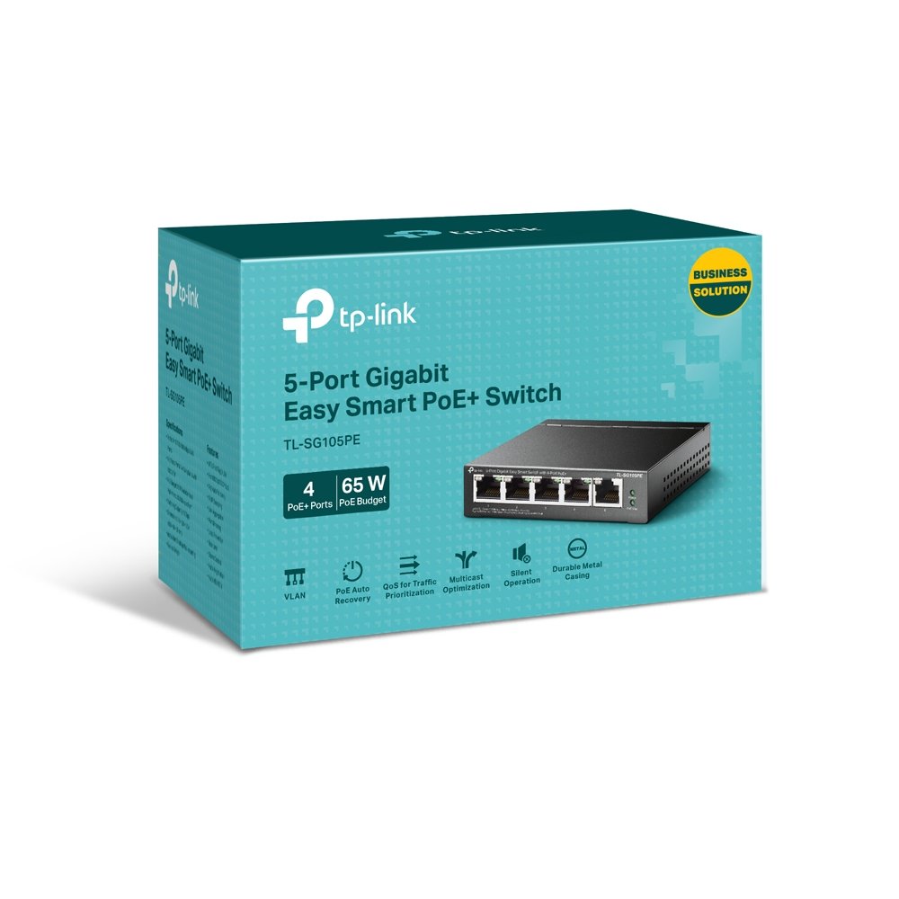 TP-Link TL-SG105PE | Easy Smart PoE+ Switch 5 Port Gigabit 65W, VLAN, QoS, quản lý linh hoạt