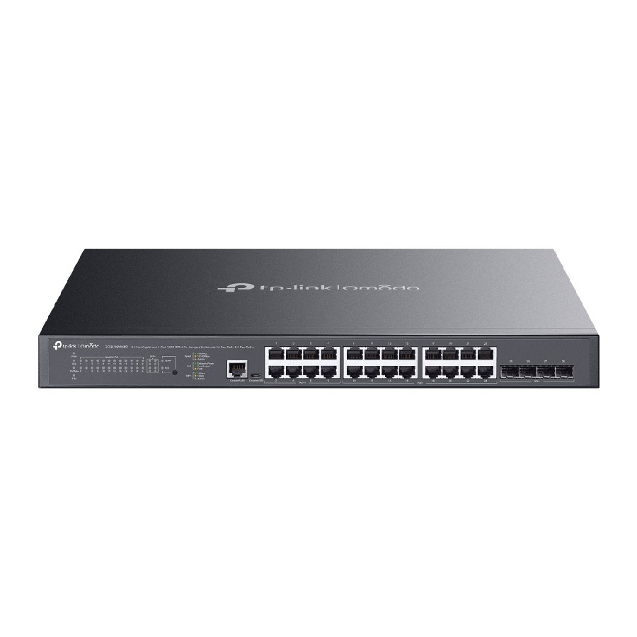 TP-Link SG3428XMPP | Switch 28 Port Gigabit PoE++ Quản Lý Cao Cấp Omada, Uplink 10G, Tổng Công Suất 500W, VLAN, QoS, Thiết Kế Rack Kim Loại