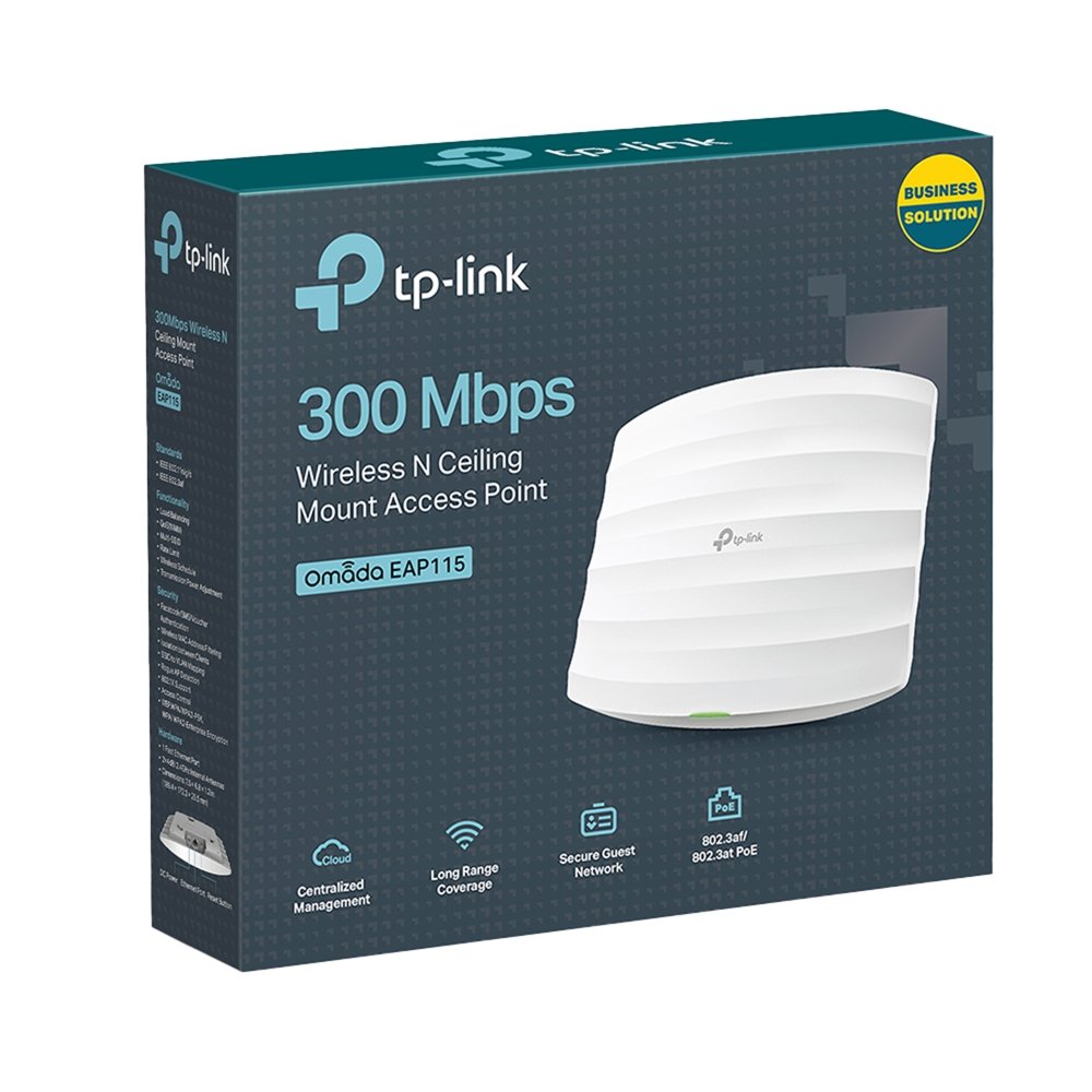 TP-Link EAP115 | WiFi Ceiling Access Point Chuẩn N 300Mbps, Hỗ Trợ PoE & Quản Lý Cloud Qua Omada SDN