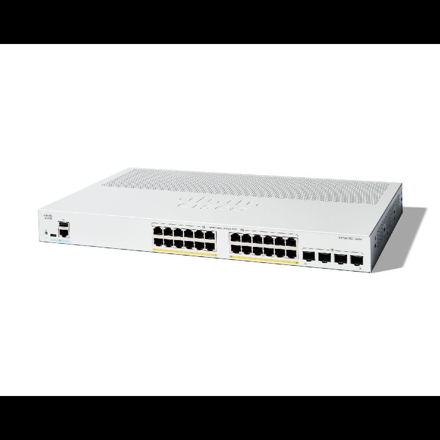 Cisco Catalyst C1300-24P-4G – Switch PoE+ 24 port Gigabit + 4 uplink SFP, hiệu năng cao cho SMB
