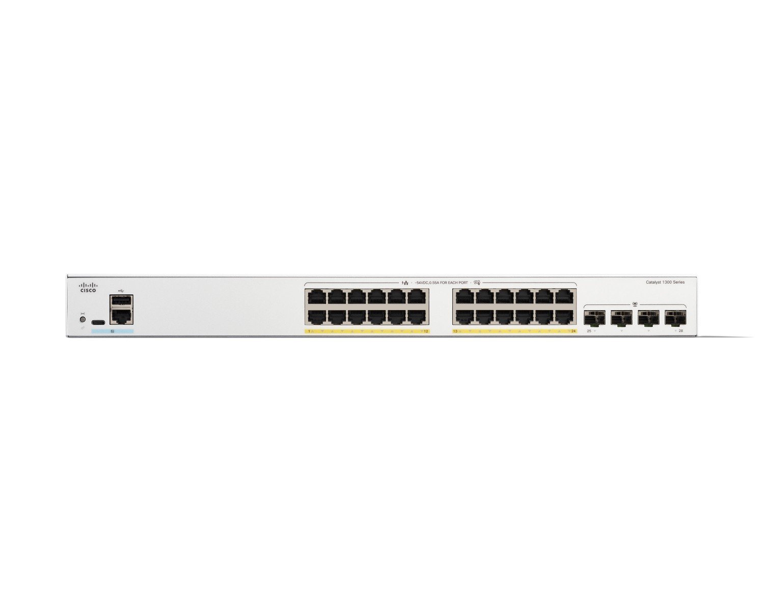 Cisco Catalyst C1300-24P-4G – Switch PoE+ 24 port Gigabit + 4 uplink SFP, hiệu năng cao cho SMB