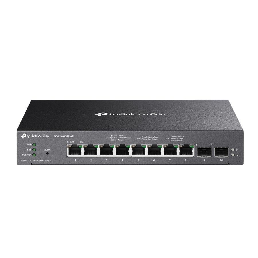 TP-Link SG2210XMP-M2 | Switch 10 Port 2.5G PoE+ Uplink 10G Quản Lý Dễ Dàng Omada, Tổng Công Suất 160W, Thiết Kế Không Quạt Êm Ái