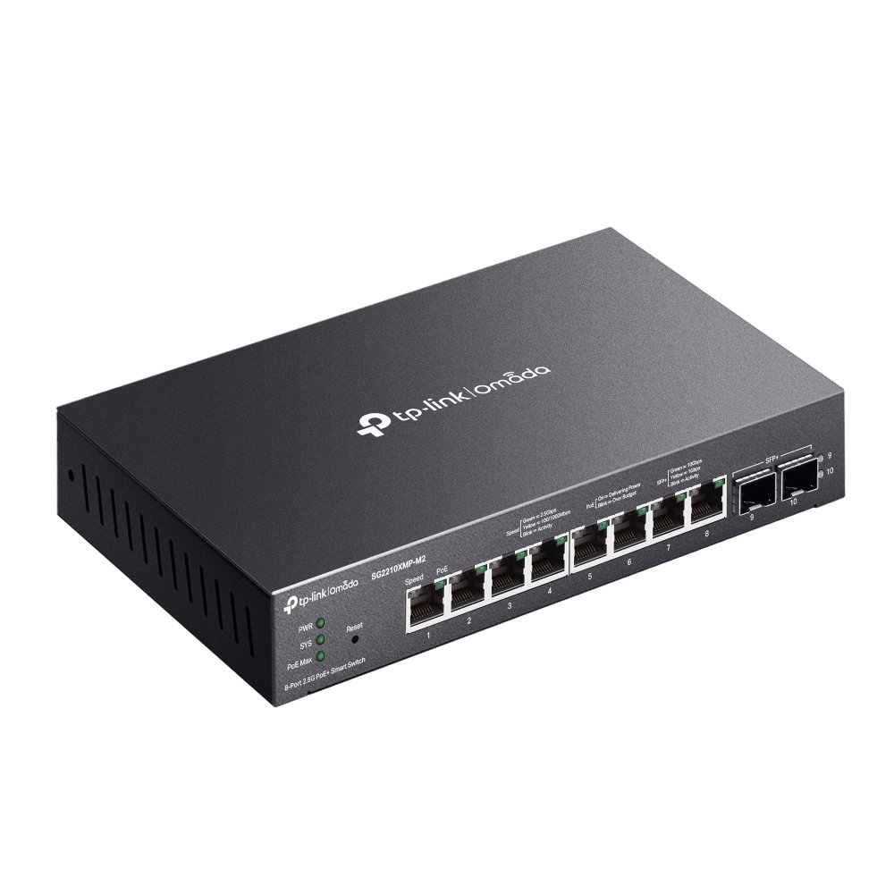 TP-Link SG2210XMP-M2 | Switch 10 Port 2.5G PoE+ Uplink 10G Quản Lý Dễ Dàng Omada, Tổng Công Suất 160W, Thiết Kế Không Quạt Êm Ái