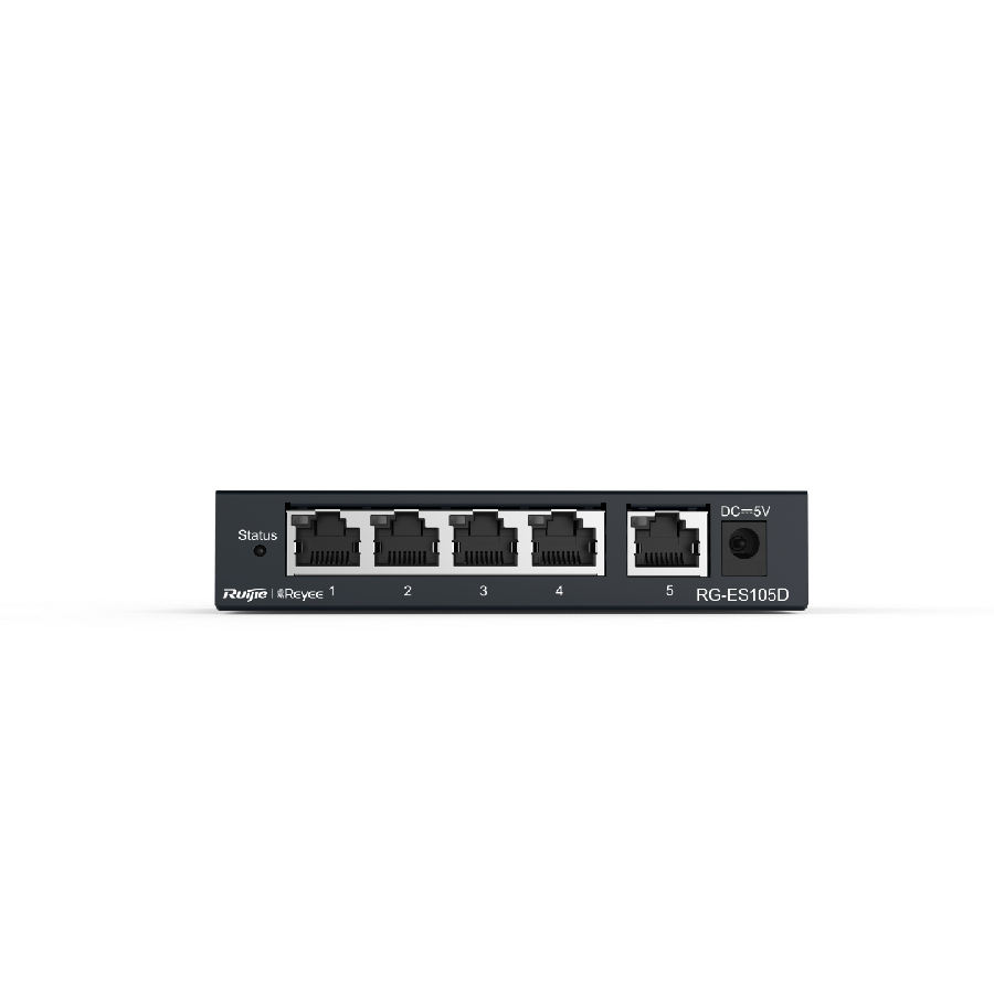 Ruijie Reyee RG-ES105D - 5-Port Fast Ethernet Metal Unmanaged Switch hỗ trợ giám sát qua Ruijie Cloud App