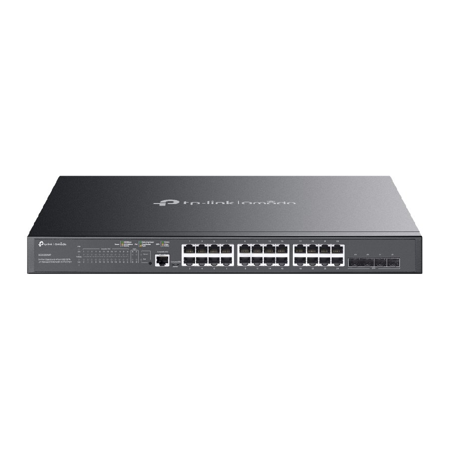 TP-Link SG3428XMP | Switch 28 Port Gigabit PoE+ Quản Lý Cao Cấp Omada, Uplink 10G, Tổng Công Suất 384W, VLAN, QoS, ERPS, Thiết Kế Rack Kim Loại