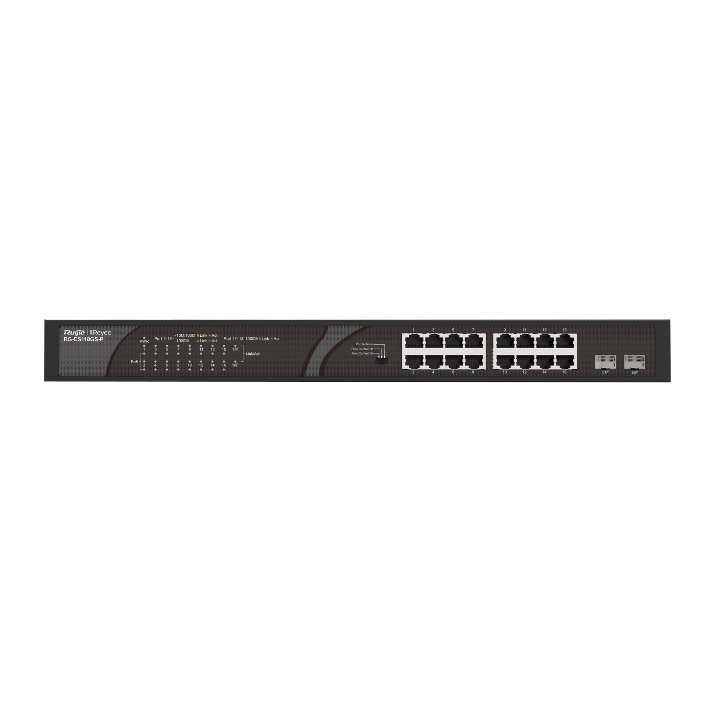 Ruijie Reyee RG-ES118GS-P – 16-Port Gigabit + 2 SFP PoE Unmanaged Switch hỗ trợ giám sát qua Ruijie Cloud App