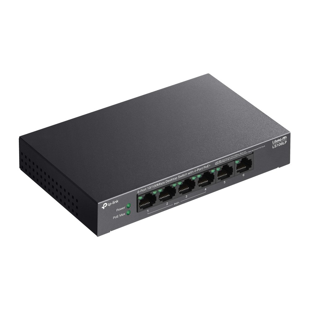 TP-Link LS106LP | Switch 6 Port 10/100Mbps PoE 41W Truyền Xa 250m, Tự Động Phục Hồi, Hoạt Động Êm Ái